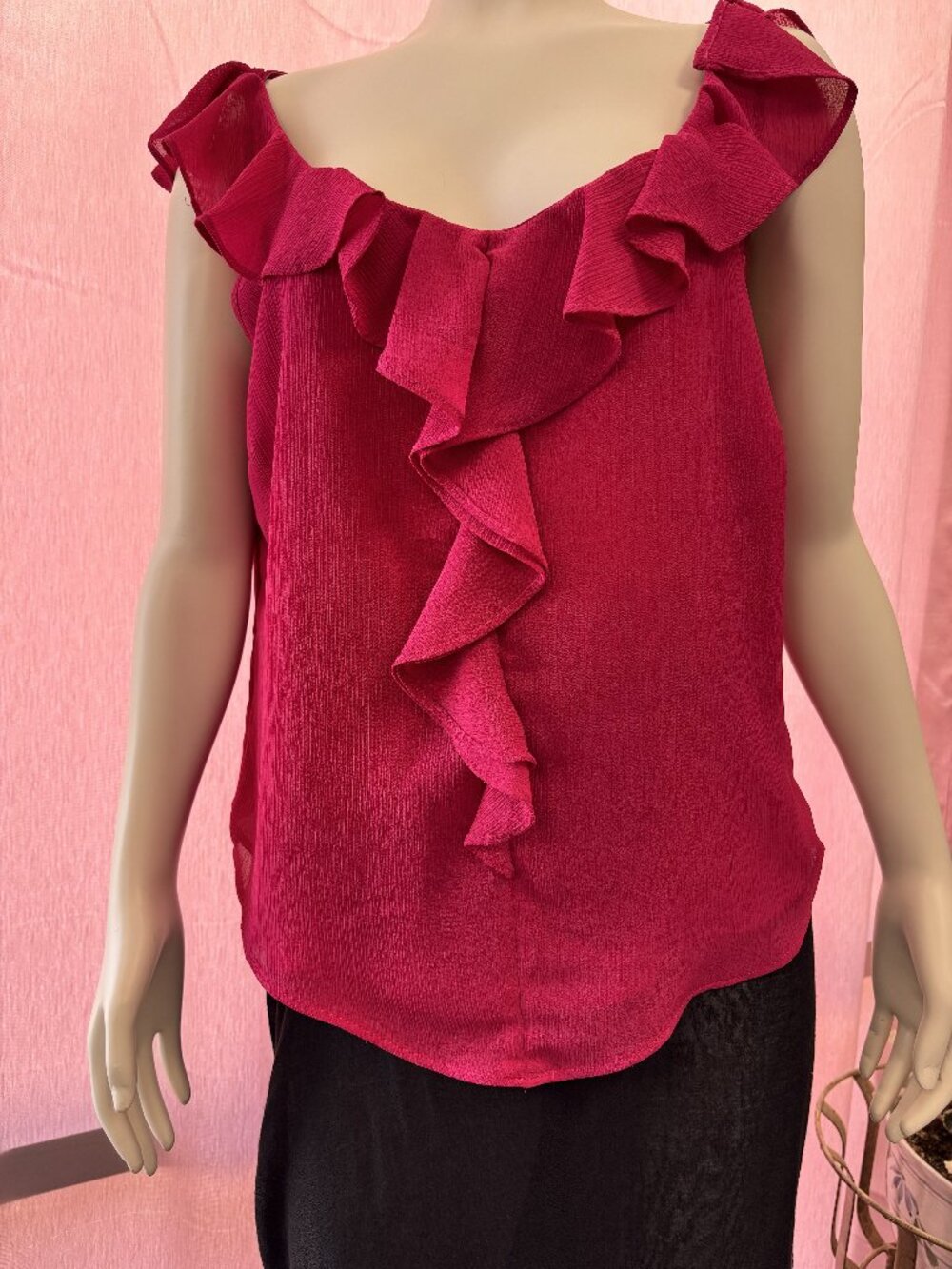 Cruel Girl Women's Medium Burgundy Ruffle Blouse Flutter Sleeve Dress Top